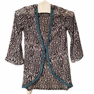 V By Eva Black White Beaded  Kimono Size Large